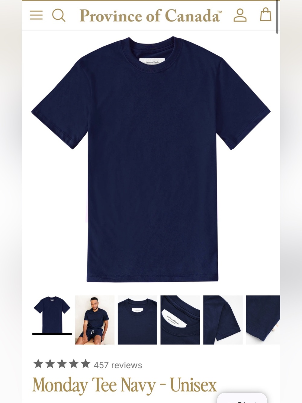 Province Of Canada Monday tshirt in Navy Organic Cotton
